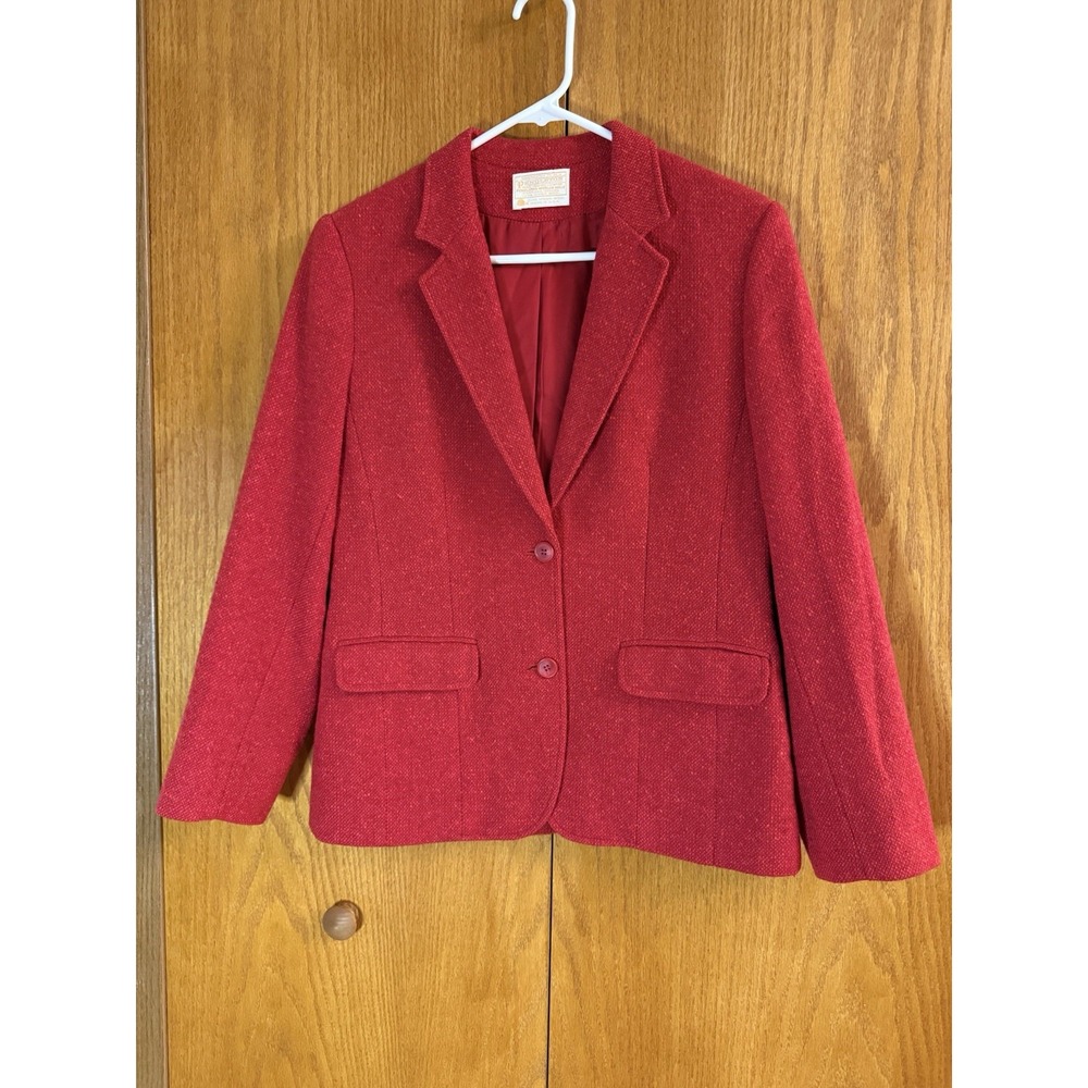 Pendleton Blazer Wms 10 Pure Virgin Wool Tweed Pink Red Two Button Preppy VTG